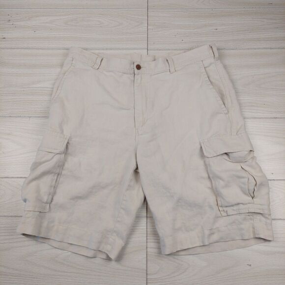 Joseph A Bank Shorts Mens 38‎ Beige Chino Flat Front 100% Linen Cargo Utility - Picture 1 of 5